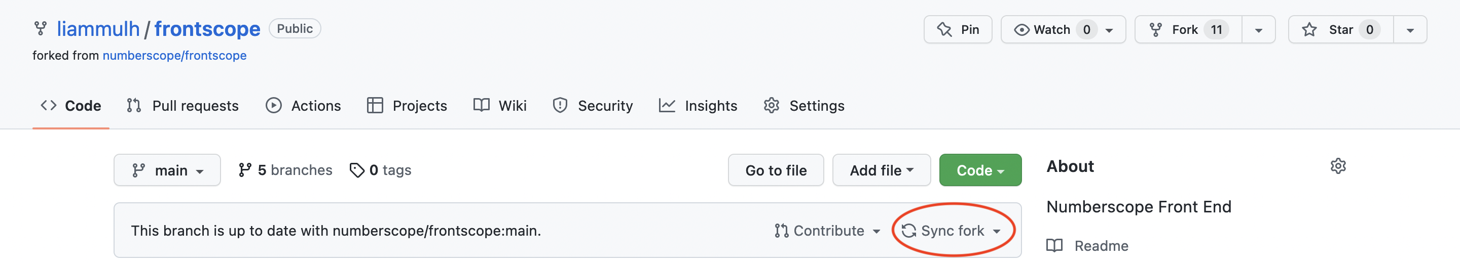 A screenshot of the Sync fork option